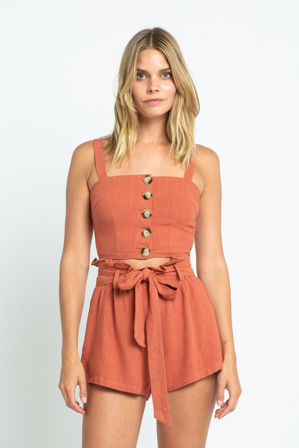 Burnt Orange Button Down Strap Top 