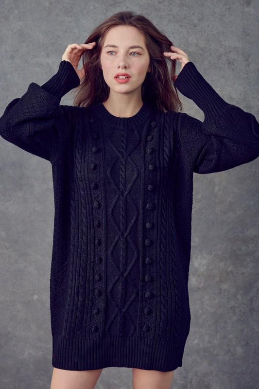 Black Cable Knit Sweater Dress 