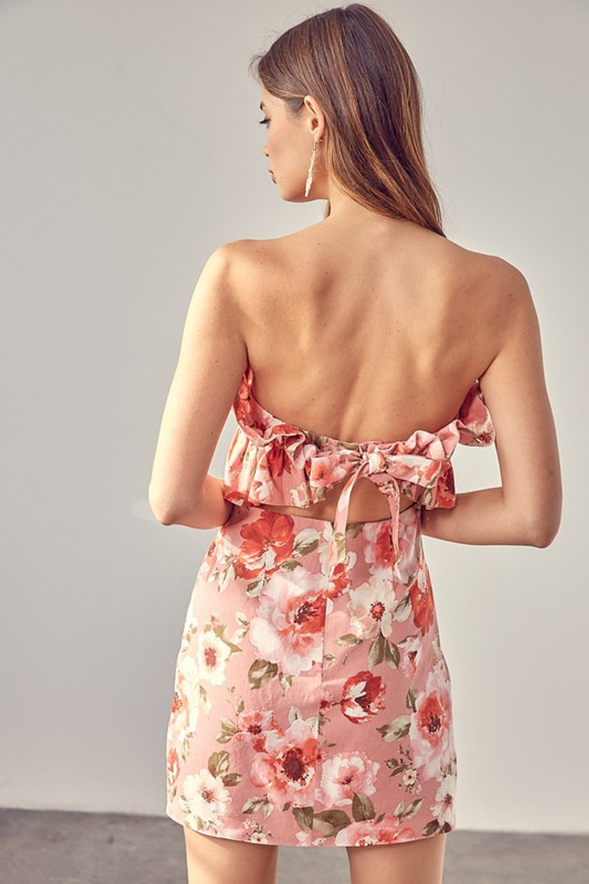 Multi Floral Embroidery Sheer Strapless Midi Dress | MILLY