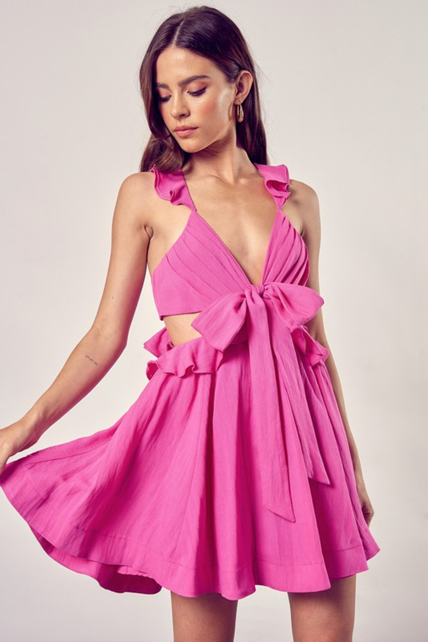 Hot Pink Ruffle Cut Out Dress