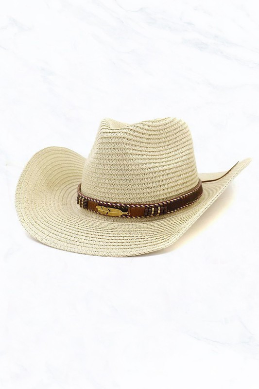 Beige Straw Cowboy Hat - Longhorn Fashions