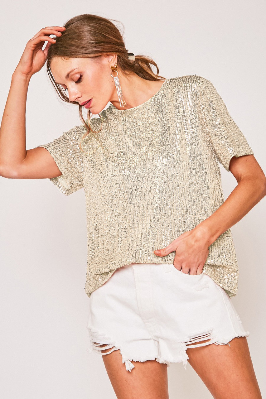 Taupe Sequin Top - Longhorn Fashions