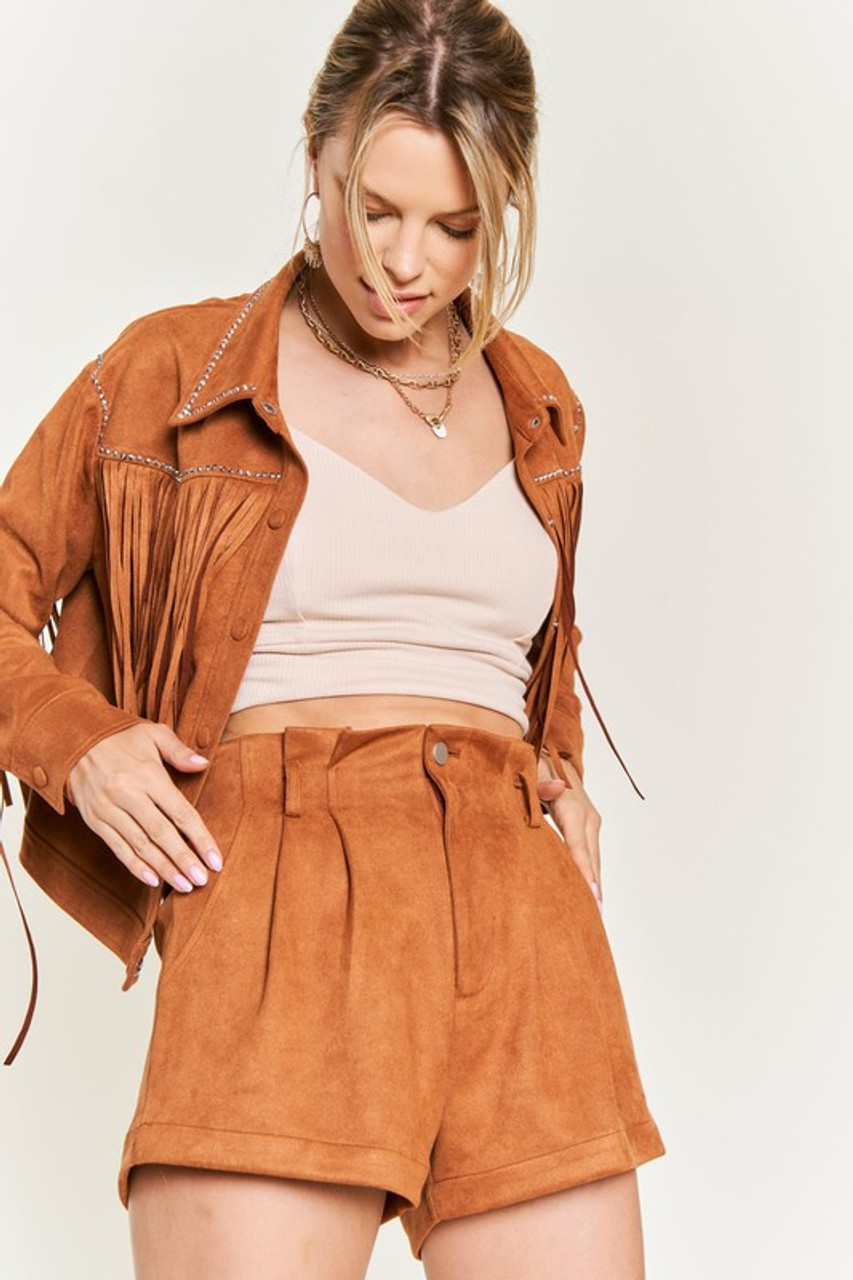 Burnt Orange Vegan Suede Shorts - Longhorn Fashions