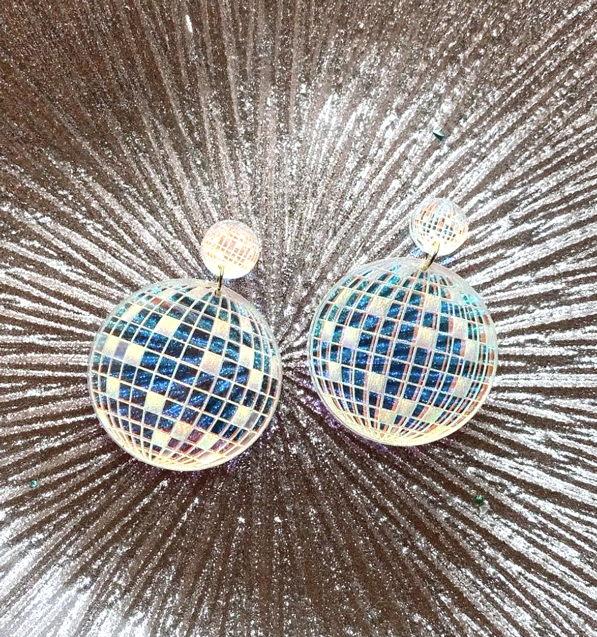 Heart Disco Ball Iridescent Acrylic Earrings – Siren Sundries