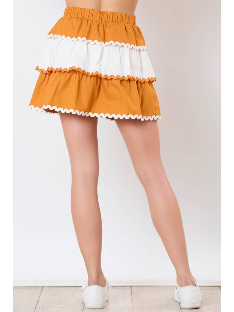 Burnt Orange White Tiered Skirt - Longhorn Fashions