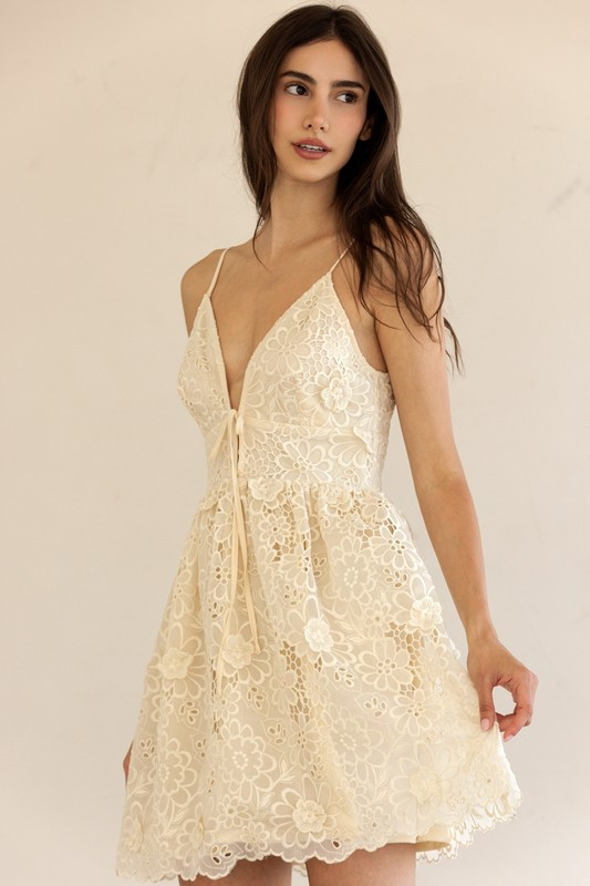chinese dress ladies Ivory Lace Bow Midi Dress XL main image 0