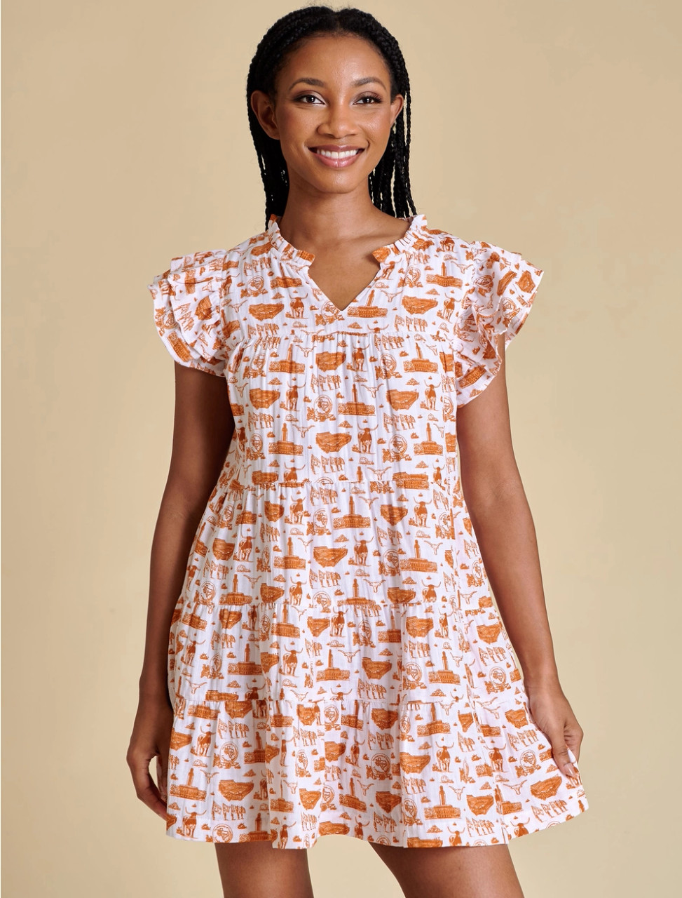 Texas Toile Flutter Sleeve Dress