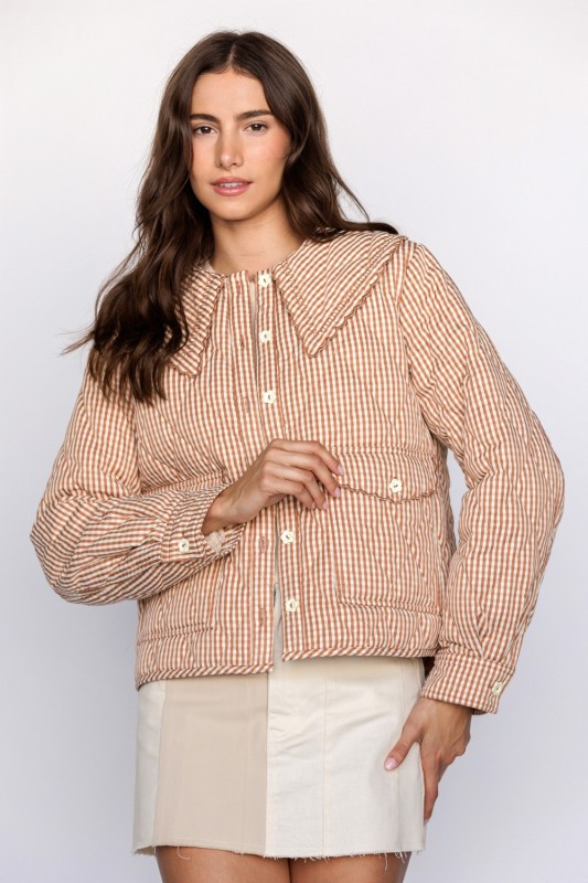 Burnt Orange Gingham Quilted Jacket - Longhorn Fashions