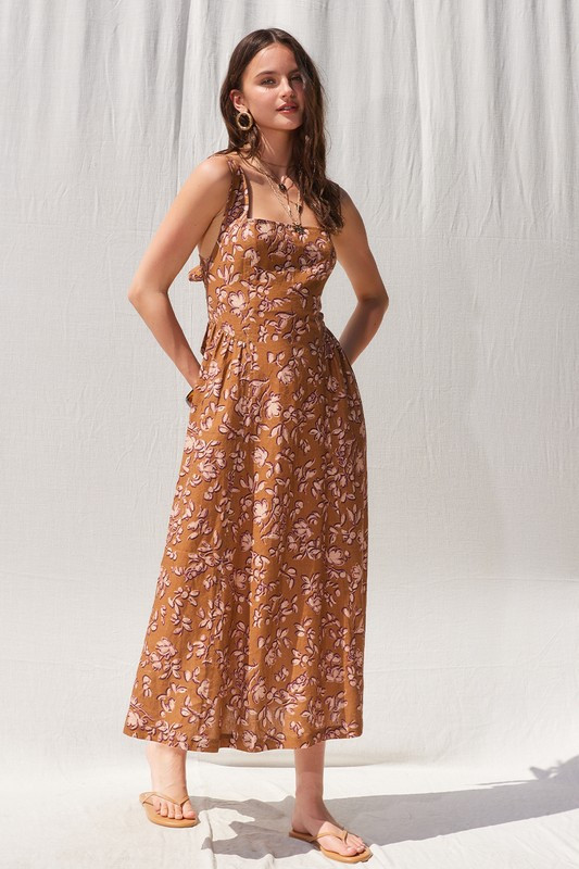 Printed Linen Midi Dress