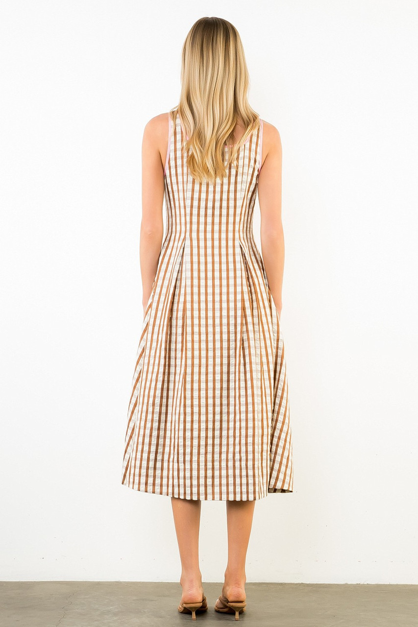 brown gingham womens dress Kolbie Boat Neck Frill Mini Dress | Brown Gingham | Womens main image 0