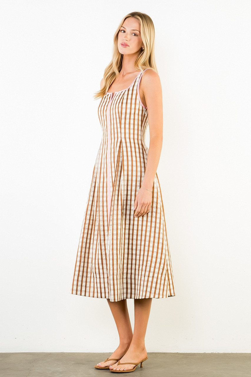 Brown Gingham Dress Pink Trim