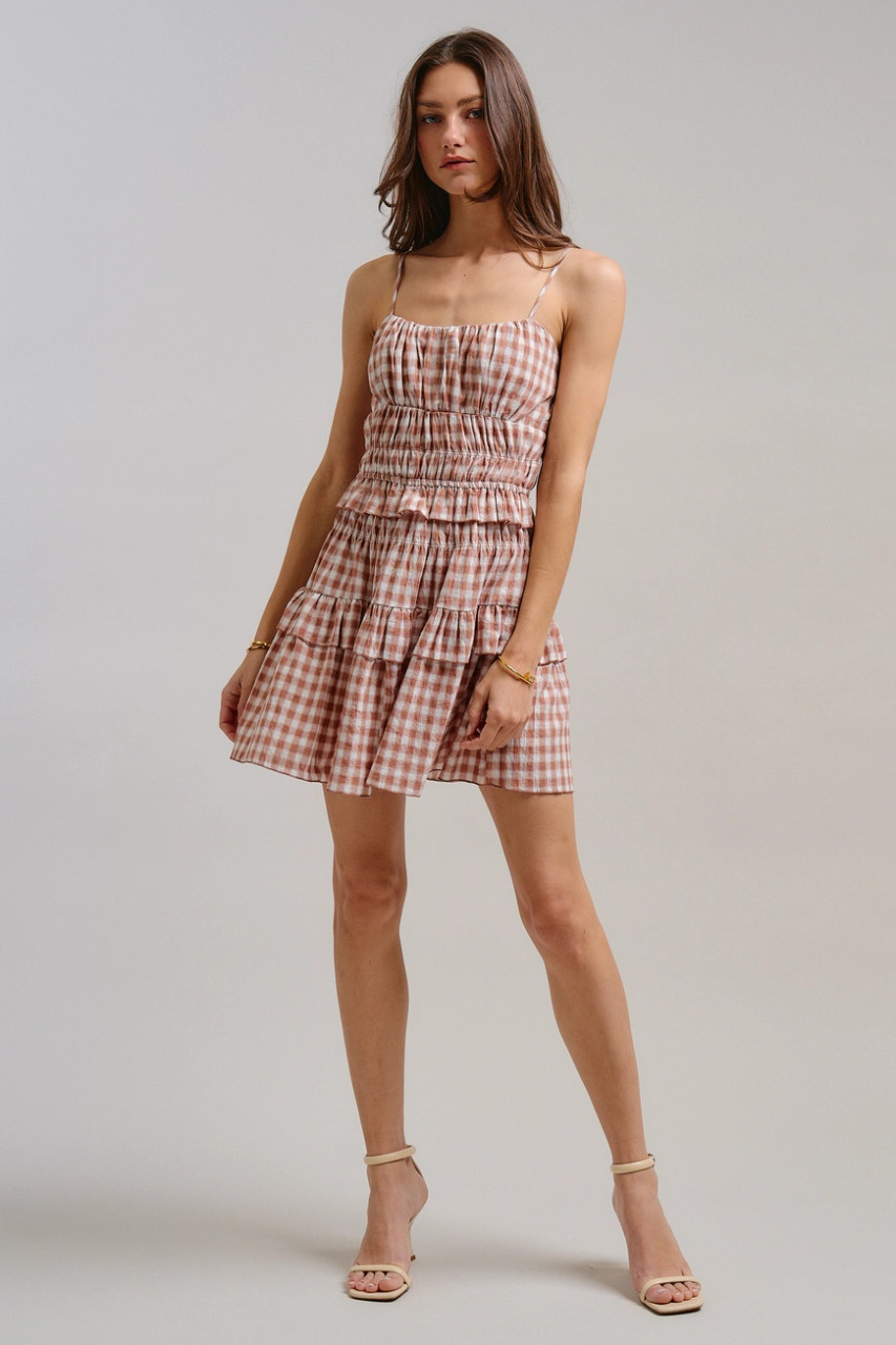 Gingham Tiered Smocked Mini Dress