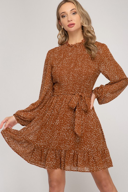 long sleeve burnt orange dress