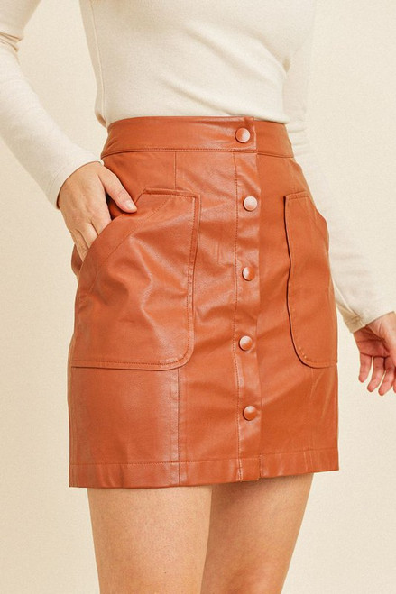 orange button up skirt