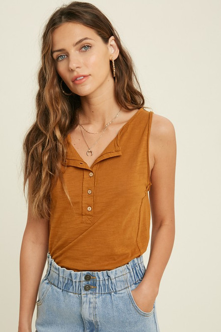 Button Down Henley Tank - Longhorn Fashions