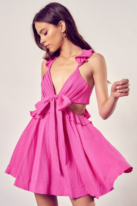 Hot Pink Ruffle Cut Out Dress - Longhorn Fashions