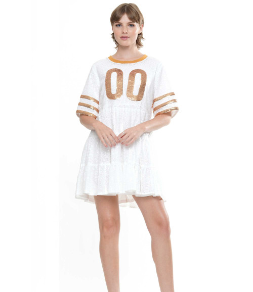 White Sequin Double Zero Jersey Dress