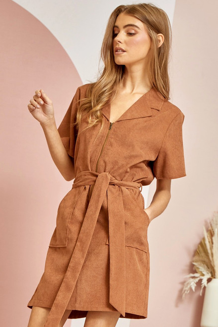 Camel Zipper Front Dress