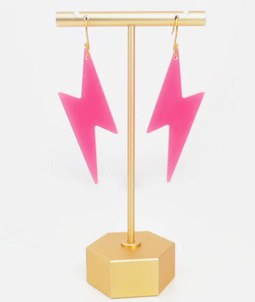 Neon Pink Lightning Bolt Acrylic Dangle Earrings