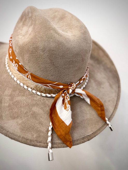 Floral Burnt Orange Cow Hide Cowboy Hat (Taupe)