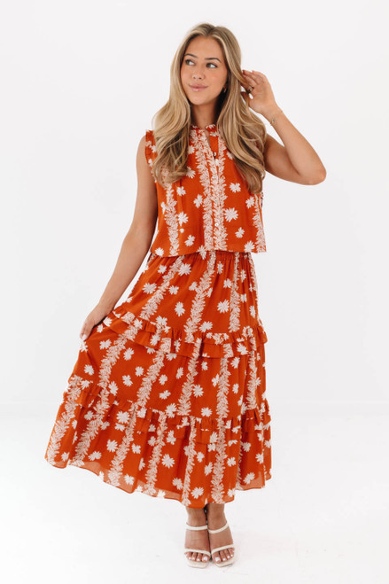 Burnt Orange Aubrey Midi Skirt