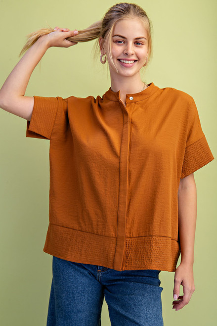 Burnt Orange Short Sleeve Button Down Top