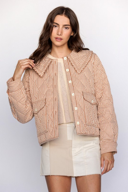Burnt Orange Gingham Quilted Jacket