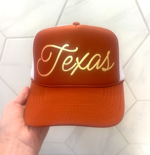 Burnt Orange Texas Script Hat