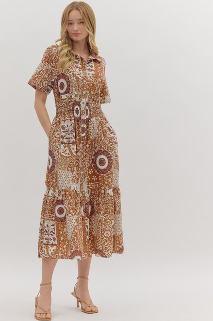 burnt orange midi dress