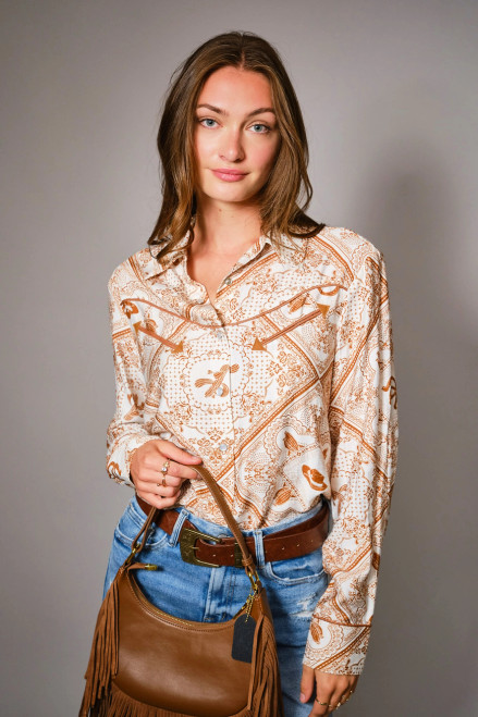 Burnt Orange Western Print Blouse