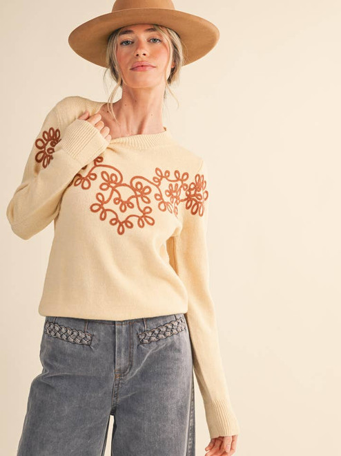 Cream Sweater Burnt Orange Design