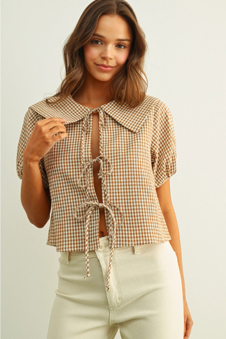 Gingham Tie Front Top