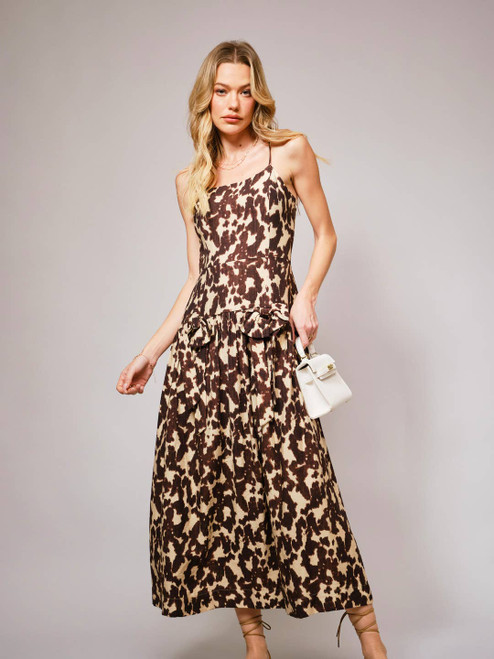 Cow Print Drop Waist Maxi Dress
