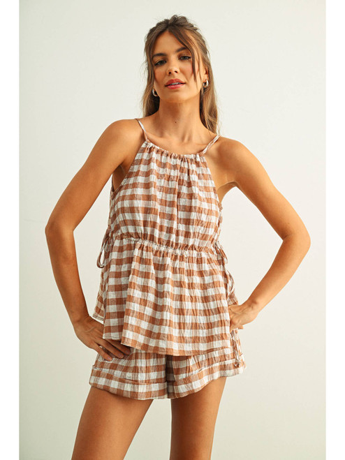 Burnt Orange White Gingham Top