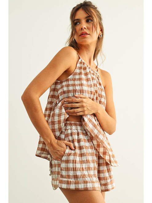 Burnt Orange White Gingham Shorts