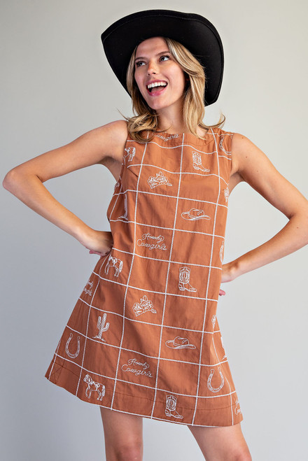 Western Embroidered Shift Dress