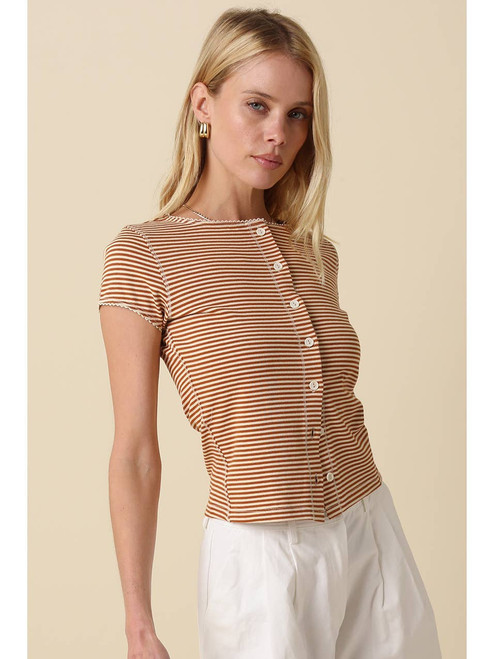 Striped Button Front Top