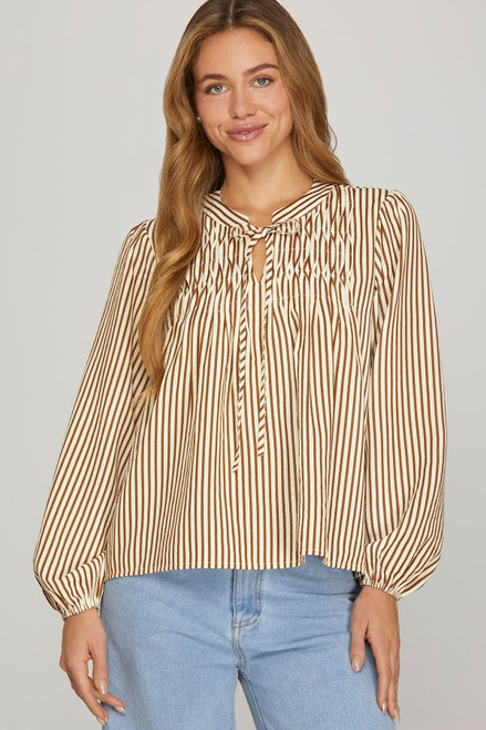 Striped Longsleeve Pintuck Top
