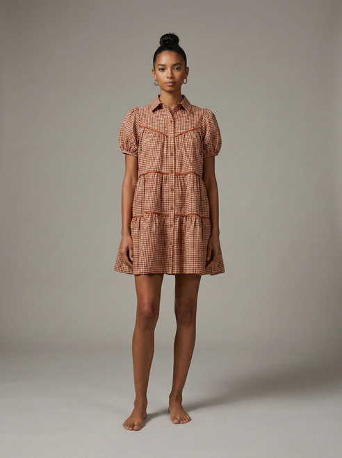 Terracotta Check Short Dress