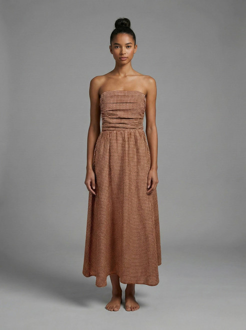 Terracotta Gingham Seersucker Maxi Dress