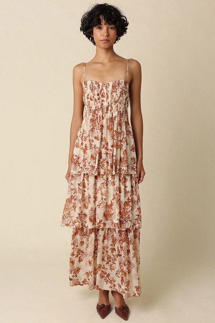 Cream Rust Floral Maxi Dress