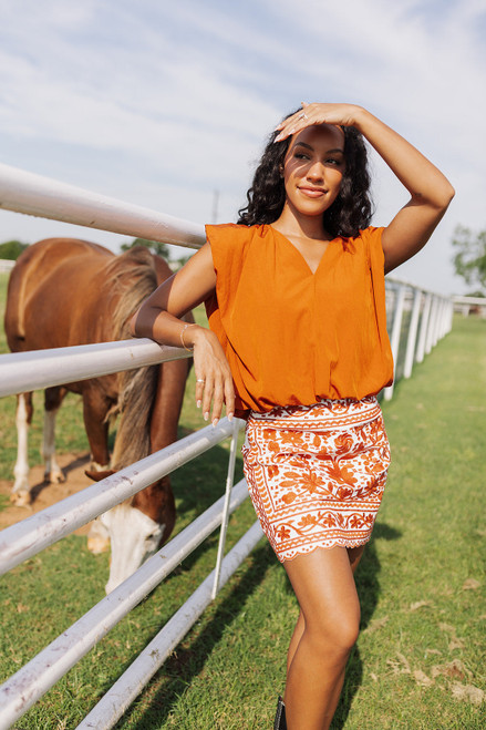 White Skirt Burnt Orange Embroidery