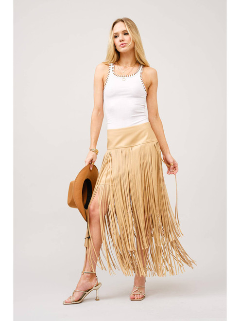 Taupe Fringe Maxi Skirt