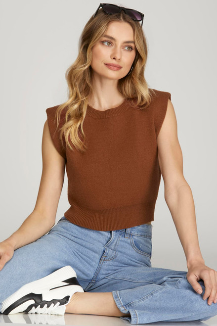 Rust Sleeveless Crop Sweater