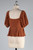 Burnt Orange Puff Sleeve V-neck Top