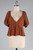 Burnt Orange Puff Sleeve V-neck Top