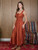 Rust Front Tie Shirred Waist Midi Dress