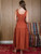 Rust Front Tie Shirred Waist Midi Dress