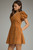 Burnt Orange Puff Sleeve Zipper Front Dress
