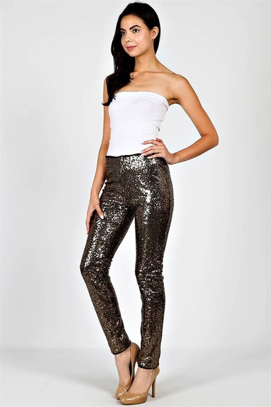 Black with Gold Sequin Leggings - Longhorn Fashions